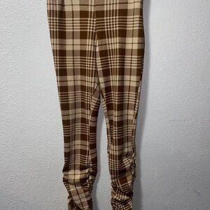 SHEIN Plaid Women's Flare Pants in Brown and Cream